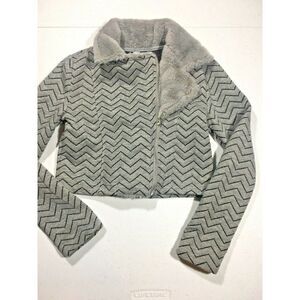 Beautees Girls Jacket Size Small Grey Chevron Crop Long Sleeve